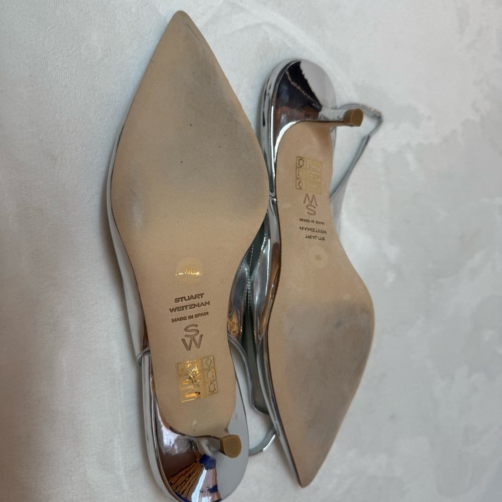 Stuart Weitzman Eva 50 Silver Slingback Heels - Picture 7 of 8